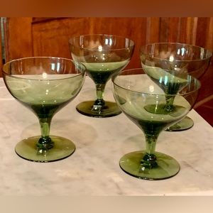 Set of 4- Boussu Pastorale/Olive Green Champagne/Sherbet Stemware